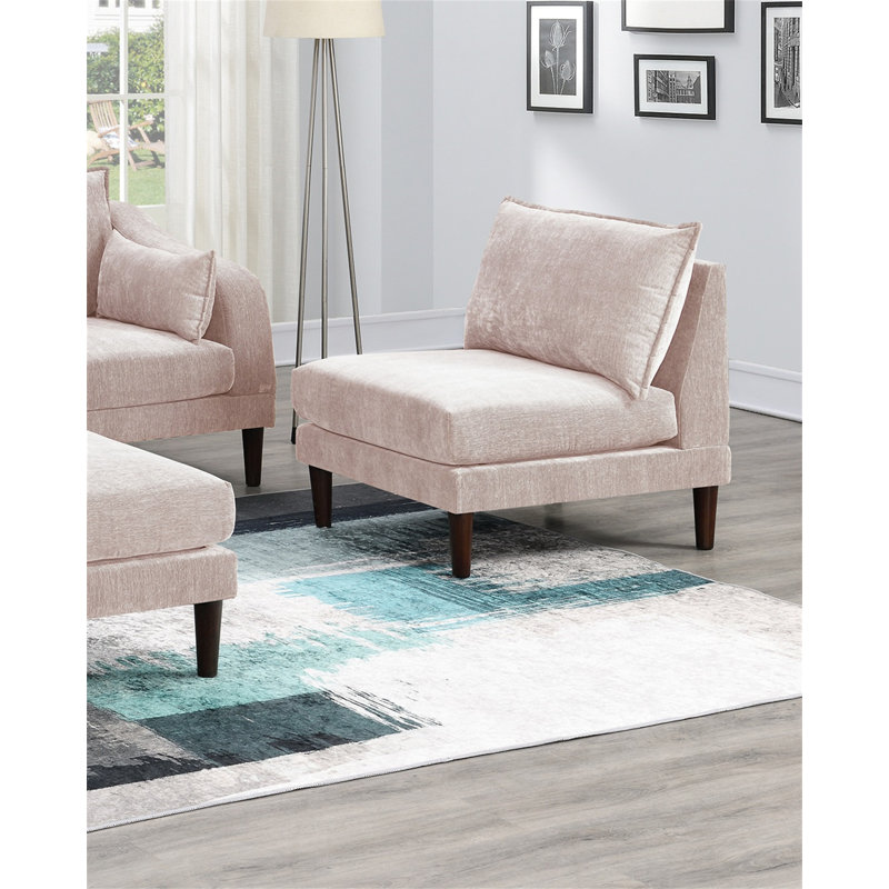 Beautiful 5Pcs Modular Sectional Set 2X One Arm Chairs 2X Armless Chair 1X Ottoman Living Room Furniture Blush Pink Morgan Fabric