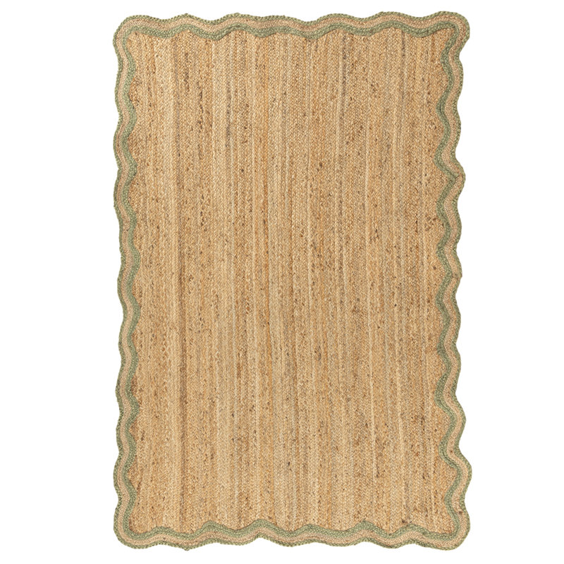 Ayanne Hand-Braided Scalloped Jute Sage Green Indoor Area Rug with Non-skid Backing, Rectangle 7'9" x 9'9", Sage Green
