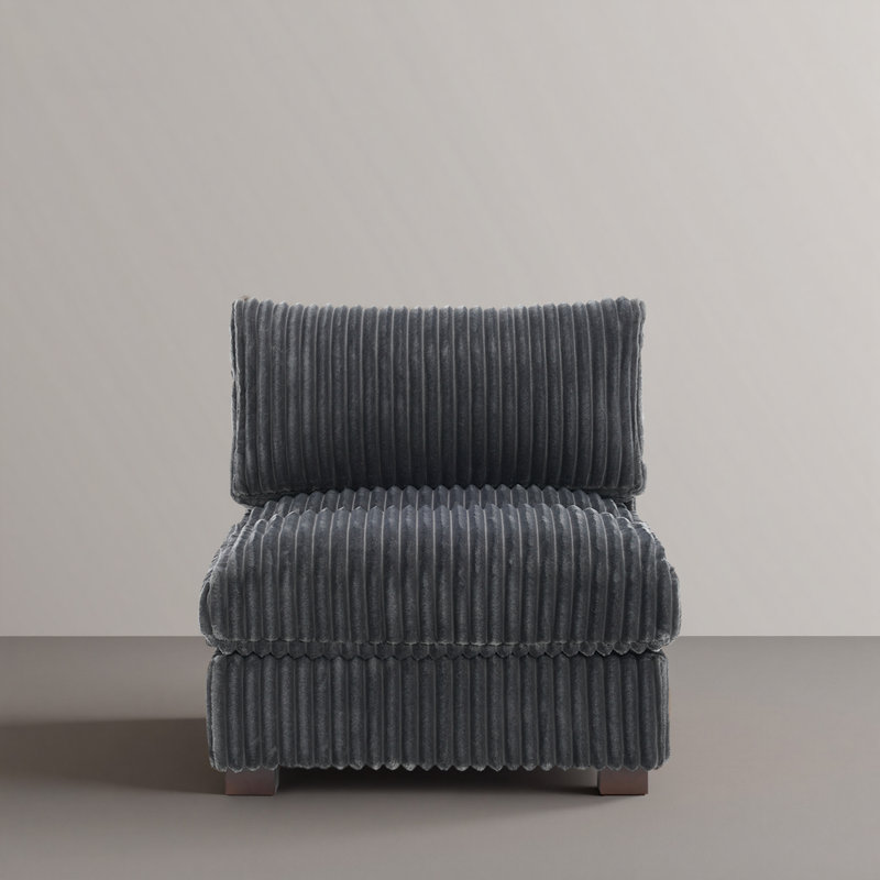 Upholstered Faux Rabbit Fur Flannel Armless Chair with Pillow Back, Single Chair Module Part For Sectional Sofa, Grey
