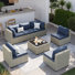 Ensemble de meubles de patio pour 6 personnes avec coussins confortables et table en verre Demasi