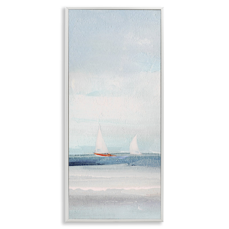  Sailboat Pair Floating Black Framed Giclee Art by Sally Swatland, H 30 po x l 13 po