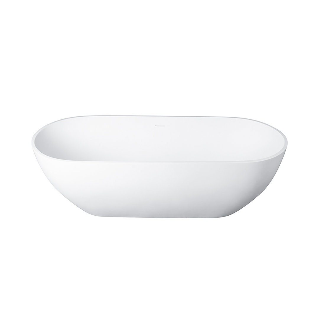 59 x 29.5 Freestanding Bathtub, Oval Shaped Stone Resin Freestanding Tubs, Solid Surface Matte White Soaking Tub with Overflow and Pop-up Drain Rainlex