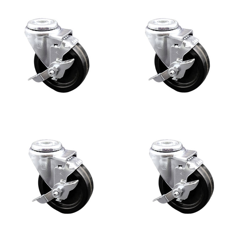 4 Inch Phenolic Wheel Swivel Bolt Hole Caster Set with Brake Service Caster