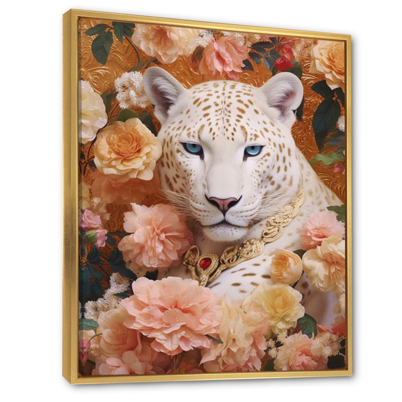 Mélange floral tigre blanc I, H 44 po x l 34 po x P 1,5 po, Cadre flottant doré