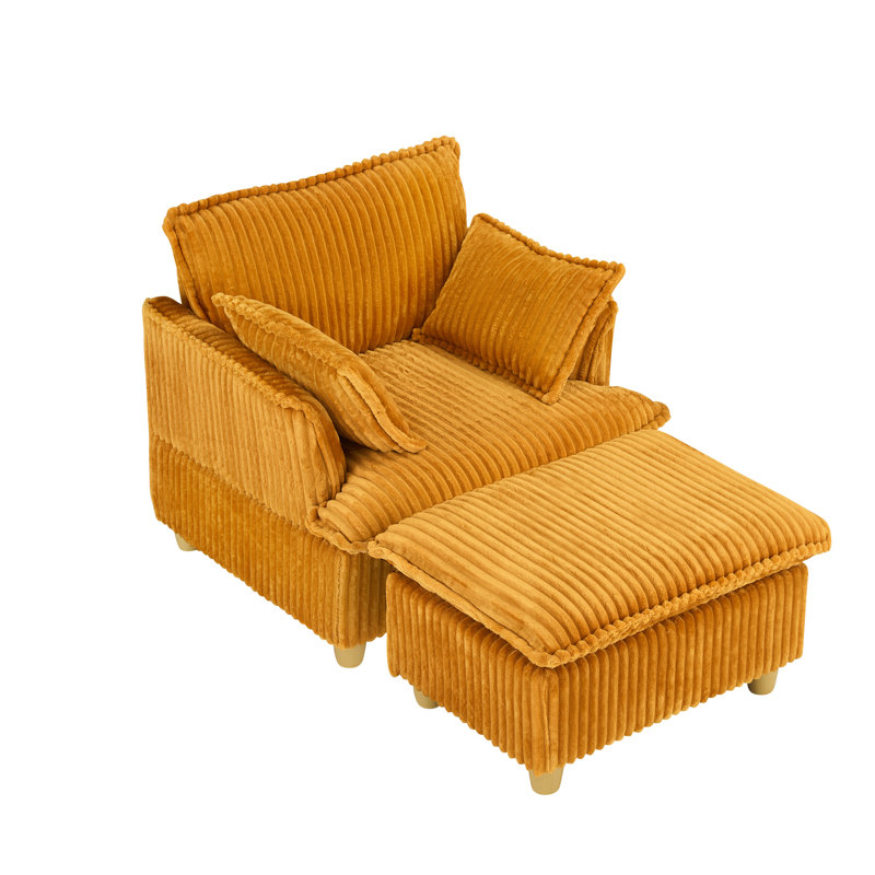 Velours côtelé jaune avec - Étude confortable en bois massif rembourré avec cadre en bois massif et coussins luxueux + panneau à base de bois