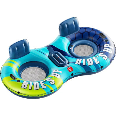 2 Person Inflatable Double River Tube, 660Lb Capacity, Puncture-Resistant 93" Sturdy Heavy Duty River Float, River Raft With Ergonomic Backrest, Cooler & Cup Holders For Family