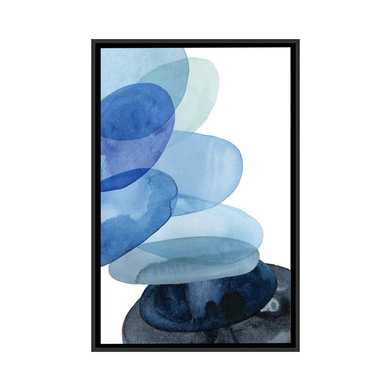 «River Worn Pebbles II», impression sur toile, H 26 po x l 18 po x P 1,5 po, Toile avec cadre noir, Pas de tapis