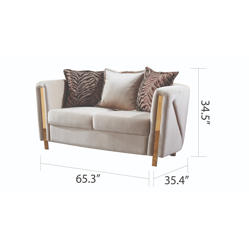 Causeuse rembourrée en velours beige, Beige