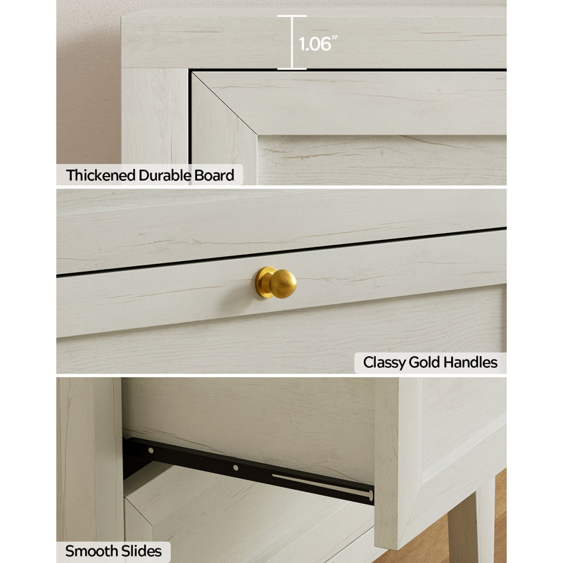 Farmhouse Nightstand With Build-In Power Strip For Bedroom, Living Room, Set of 2, Antique White