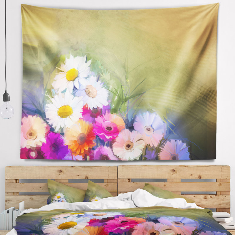 Tapisserie blanche avec tournesol et gerbera, H 50 po x l 60 po