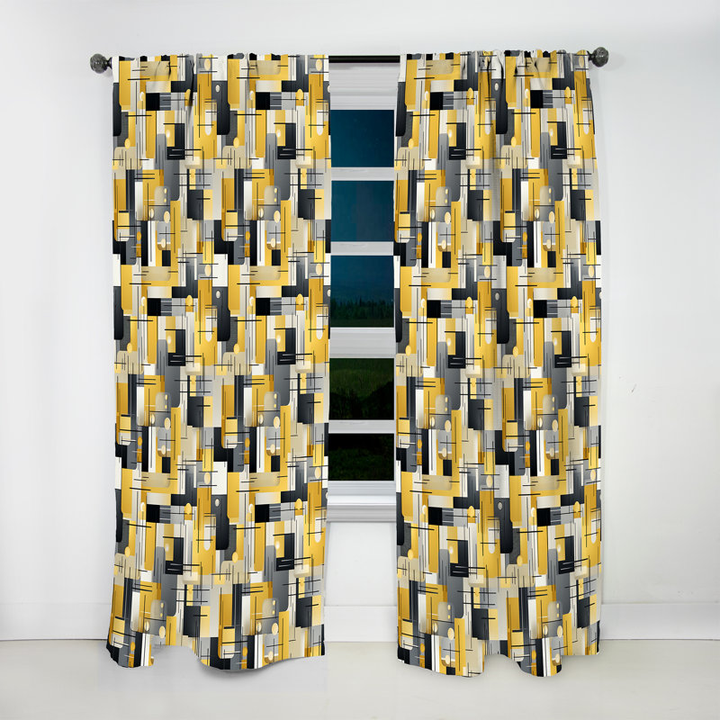 Blocs géométriques jaunes et gris Harmony III - Rideau moderne - Velours obscurcissant - 1 panneau, L 52 po x L 95 po