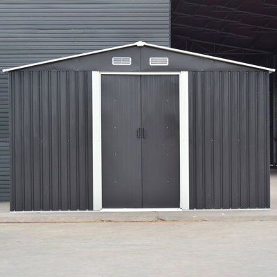 Charcoal Black Garden Storage 10 ft. W + 12 ft. D Metal Tool Shed