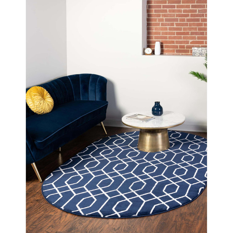 Glam Navy Blue Silver Area Rug