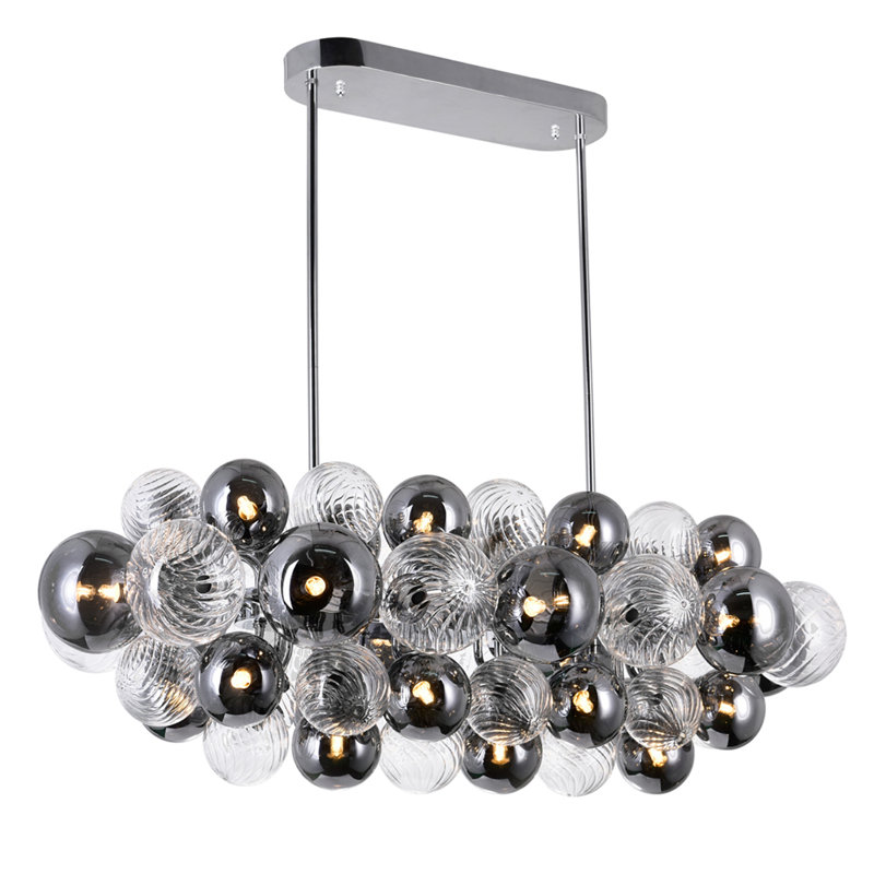 27-Light 39-Inch Chrome Island Chandelier – Modern Linear Pool Table Light with Tinted Glass Globes