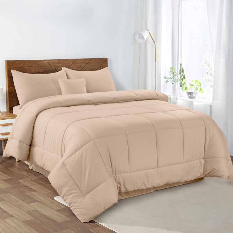 Ensemble d'édredon 5 pièces - Édredon en duvet synthétique toutes saisons avec taies décoratives et jupe de lit - Housse de couette matelassée avec pattes d'angle