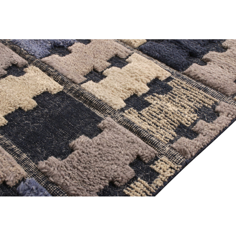 Scandinavian Hand Knotted Wool Geometric Area Rug, Rectangle 12' x 16'