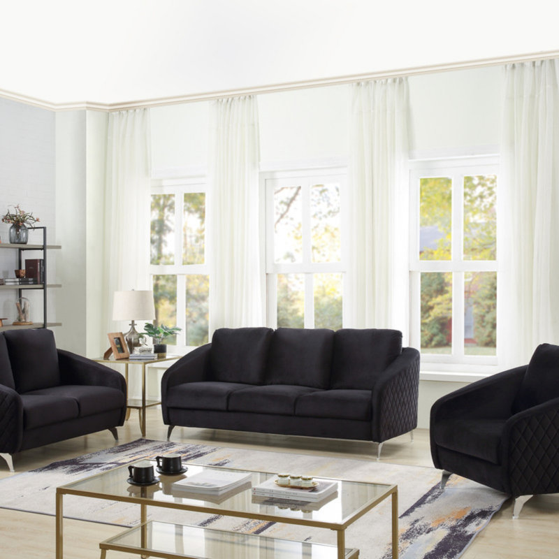Causeuse moderne chic en velours noir Livia