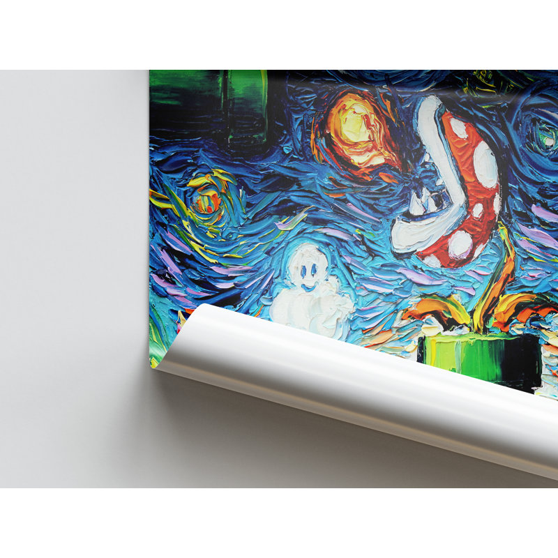 «Van Gogh Starry Night», impression sur toile moderne sur le thème du monde mario, H 8 po x l 8 po, Cadre flottant noir