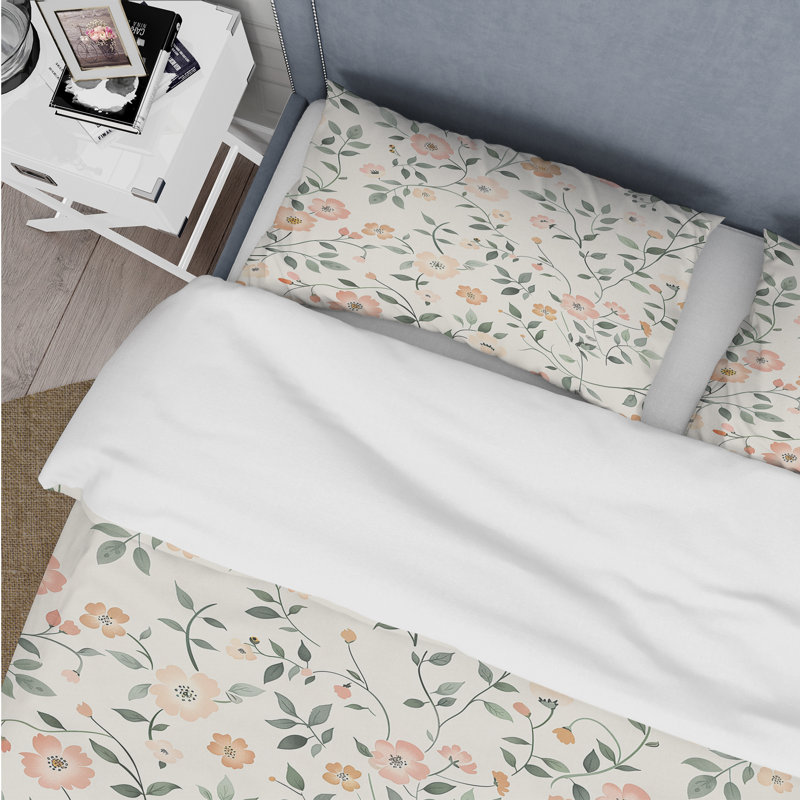 Ensemble de housse de couette Peach Green Soft Vintage Flower Paradise I - Floral