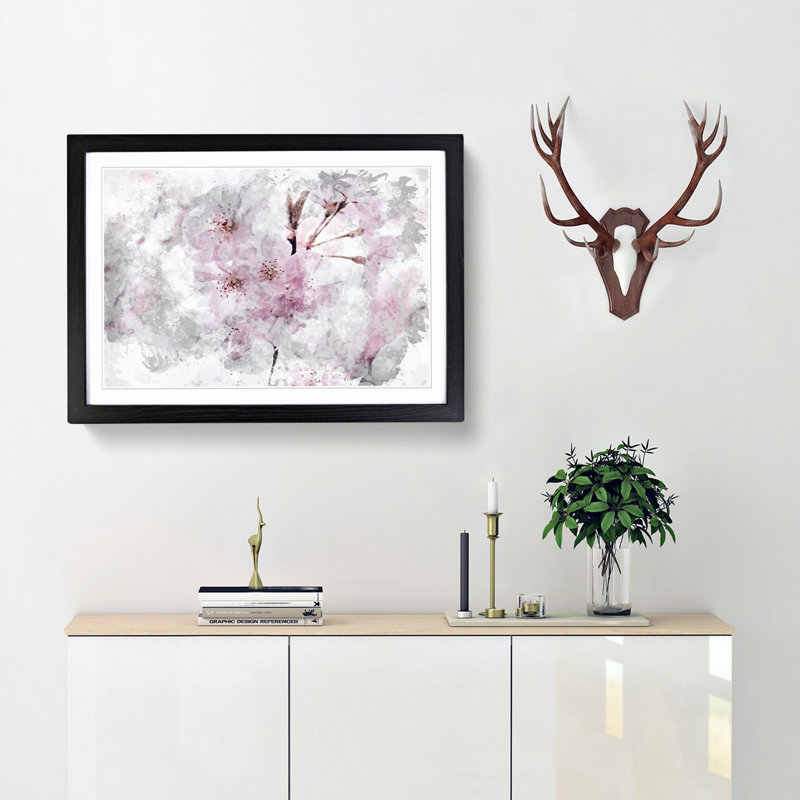 A Pretty Pink Cherry Blossom Tree in Abstract - Framed Print, 27cm H x 36cm W x 2cm D, Black Framed