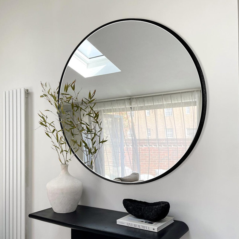 Malakhi Modern Bathroom Wall Mounted Round Vanity Mirror, 36" H x 36" W, Black
