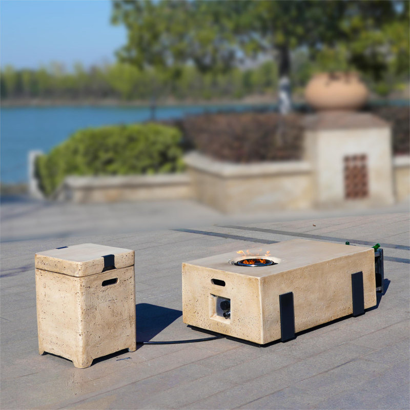 Table de foyer d'extérieur au propane avec couvercle en oxyde de magnésium H 15,5 po x l 42,3 po Vezira