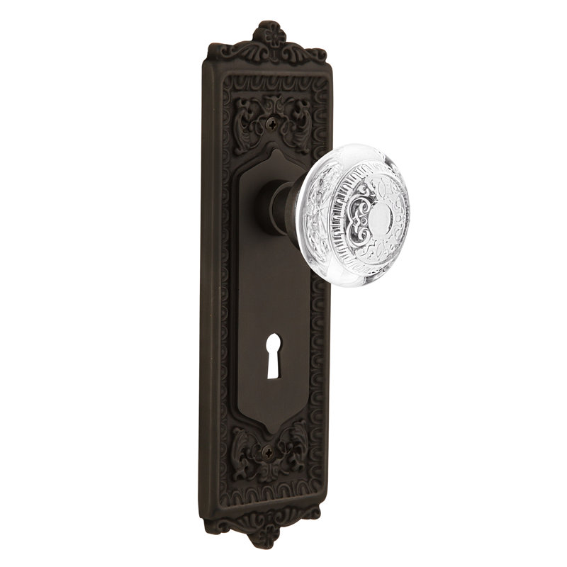 Crystal Egg & Dart Interior Mortise Door Knob with Egg & Dart Long Plate, Oil-Rubbed Bronze