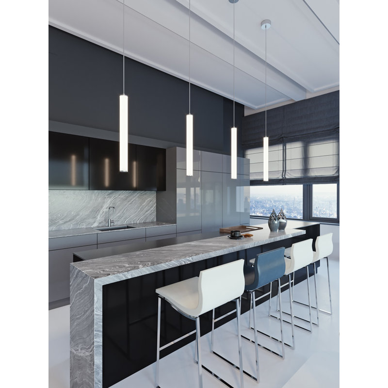 Luminaire suspendu cylindrique à 1 lumière DEL Mizuki, Nickel brossé, 48"