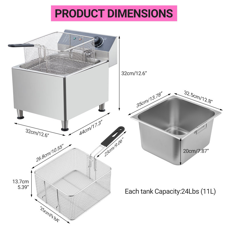 Friteuse 11,6 qt avec panier Friteuse électrique de comptoir commerciale en acier inoxydable 11l