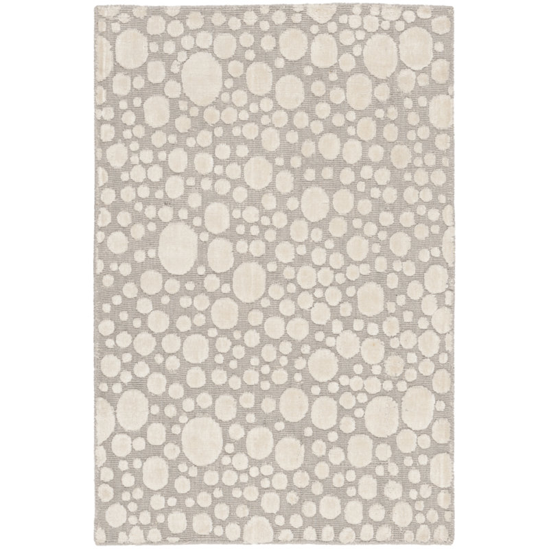 Tapis abstrait gris / crème en laine / coton tissé à la main Oliverio, Rectangle 8 pi x 10 pi