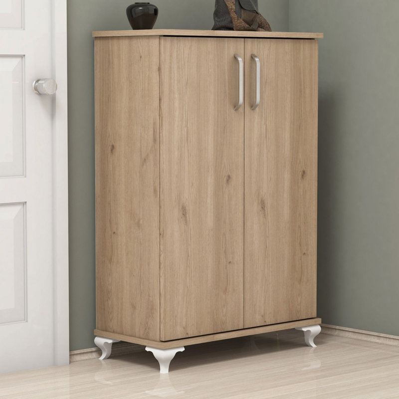 Modern Shoe Cabinet with Numerous Shelves, Walnut Color, 28.3 x 39.4 x 12.8 inches | 100% Melamine Coated Particle Board, Thickness: 0.7 inches | Wall-Mountable Design, Stylish Storage Solution for Entryway & Hallway