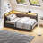 Corner Bed Frame With Led Light And Charging Station, Line Fabric Upholstered Bed With 2 Underbed Storage Drawers, Modern Daybed No Box Spring Needed/noise-free, Gray-222030704
