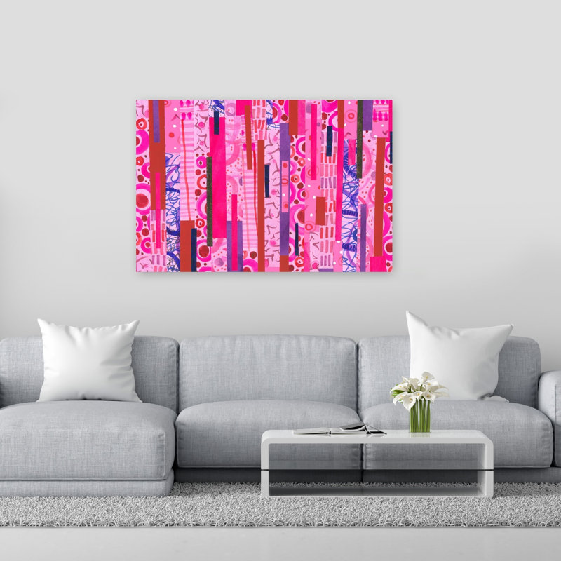 Bold Pink Patterned Stripes Abstract Bold Colorful Wall Art Print by Isabelle Brent - Wrapped Canvas Print