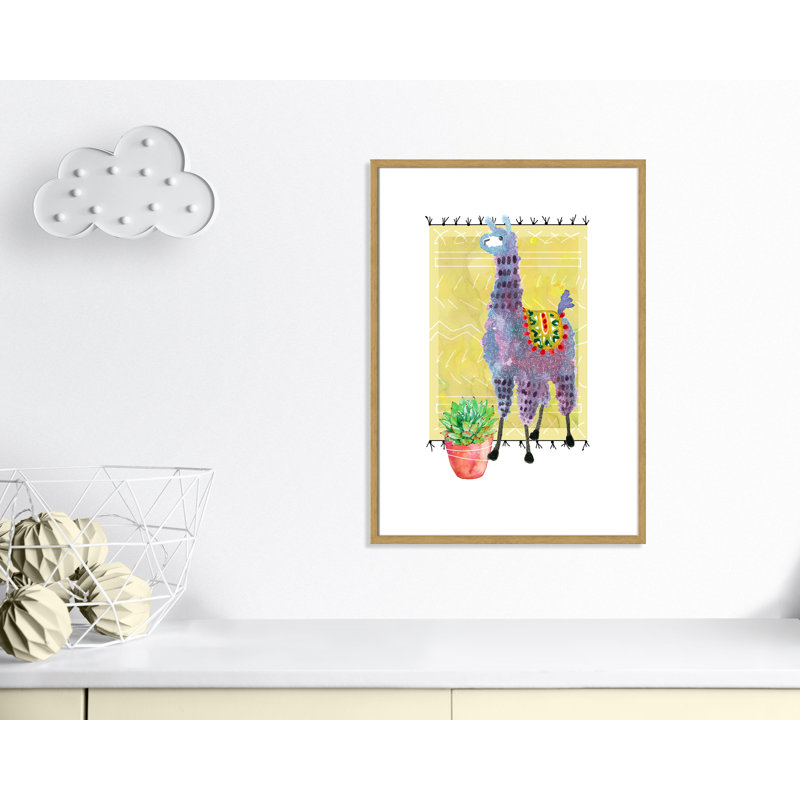 « jolie llama ii », art sur toile, H 35,5 po x l 25,5 po x P 1,18 po, Cadre en chêne