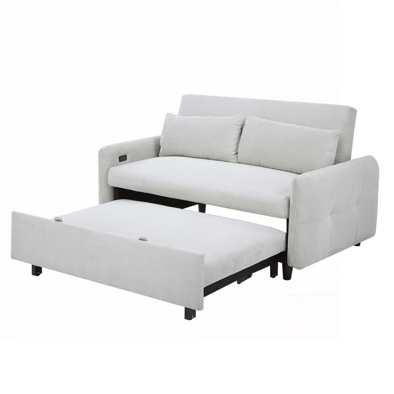 Canapé-lit de 57,48 po avec deux coussins décoratifs et ports USB, Bleu clair