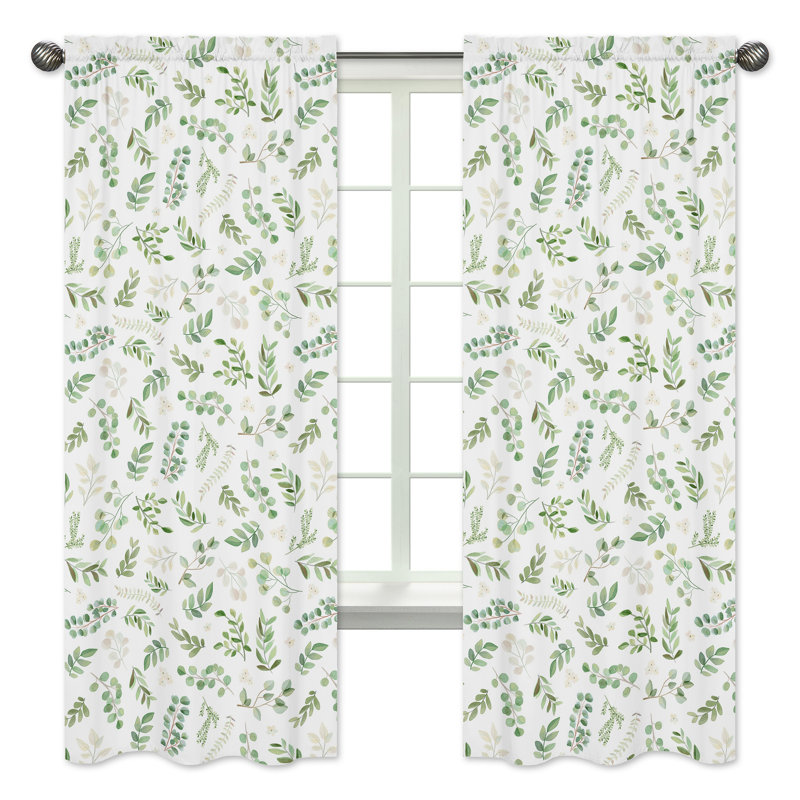 Paire de rideaux semi-transparents avec passe-tringle, Vert/blanc