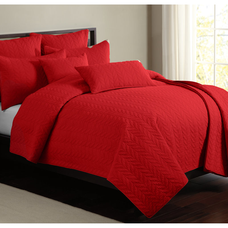 Modern & Contemporary Cotton Quilt, Queen Quilt + 2 Standard Shams, Red
