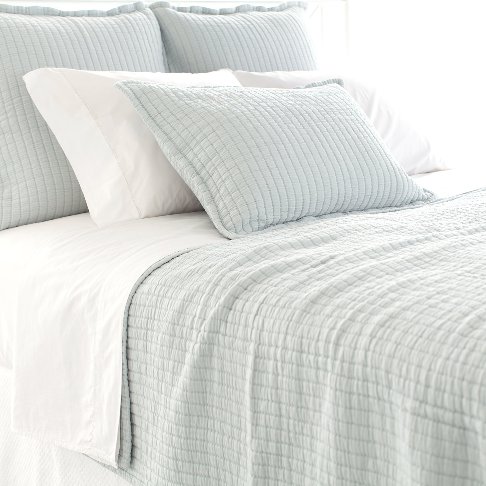 Boyfriend Cotton Coverlet Set, King Coverlet, Sky