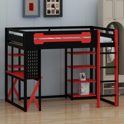 Système de lit mezzanine tout-en-un avec bureau, rangement, charge rapide et lumières RVB personnalisables
