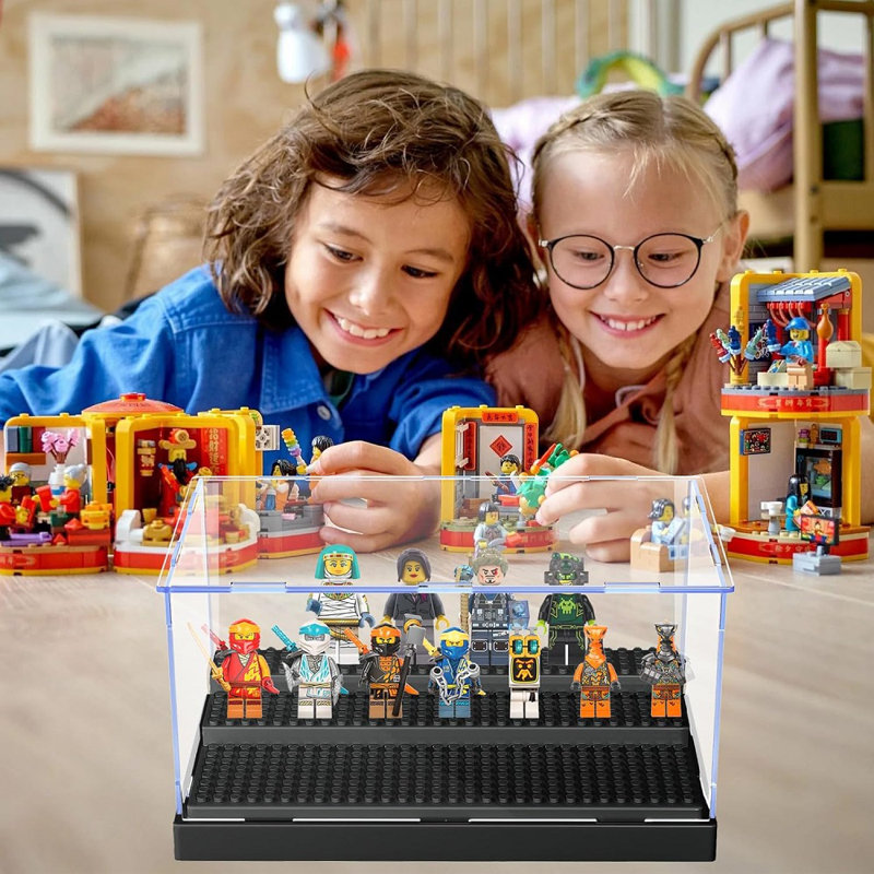2Pcs 3-Steps Acrylic Minifigures Display Case Stackable Dustproof Collectibles Box, Black