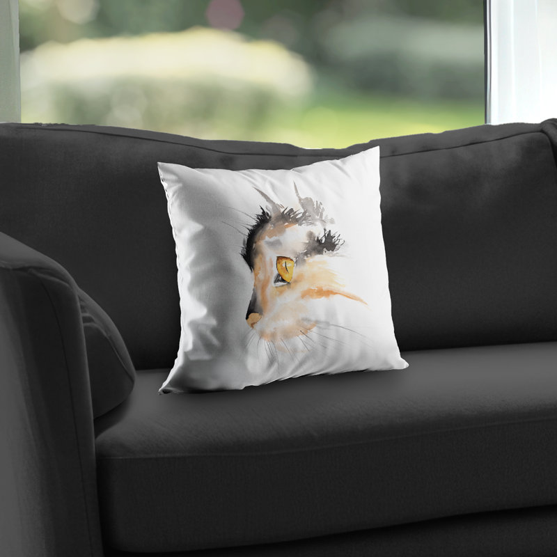 Watercolor Cat Face Profile - Scandinavian Poly Twill Throw