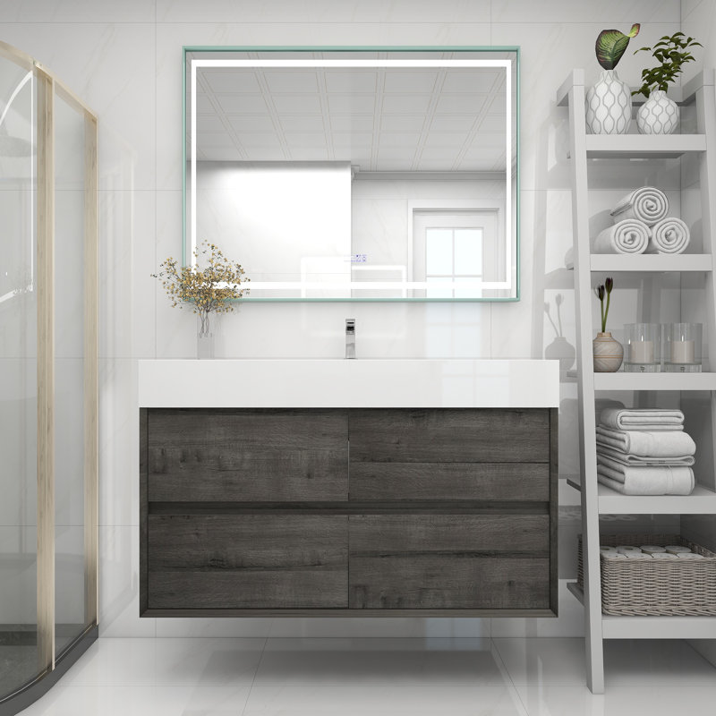 Meuble-lavabo mural simple 48 po, Chêne fumé