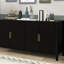 Buffet à lattes ondulées verticales 63,1 po à 4 portes verticales, armoire de rangement au design élégant, pieds en bois massif avec poignées peintes en métal, pour la salle à manger, le salon, la cuisine ou le vestibule (noir)