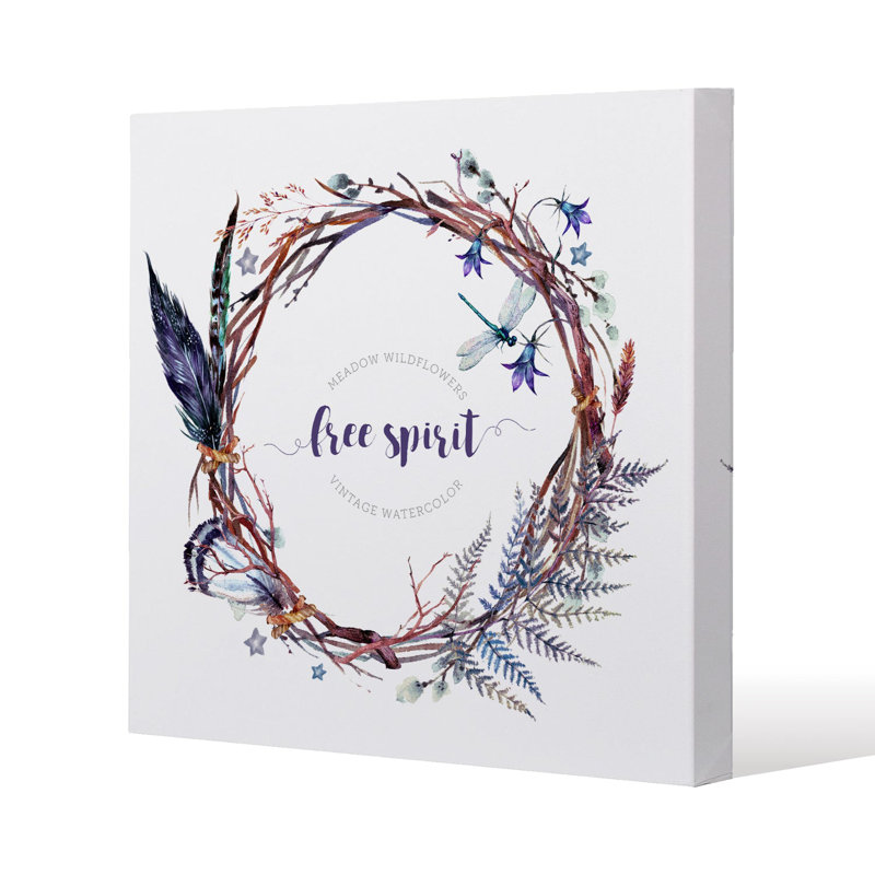 Watercolor Boho wreath Slim Style Canvas Print, 15mm Slim Real wood., 30cm H x 30cm W