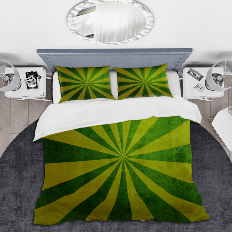 Ensemble de housse de couette en microfibre vert / jaune, Housse de couette pour grand lit et 2 taies décor
