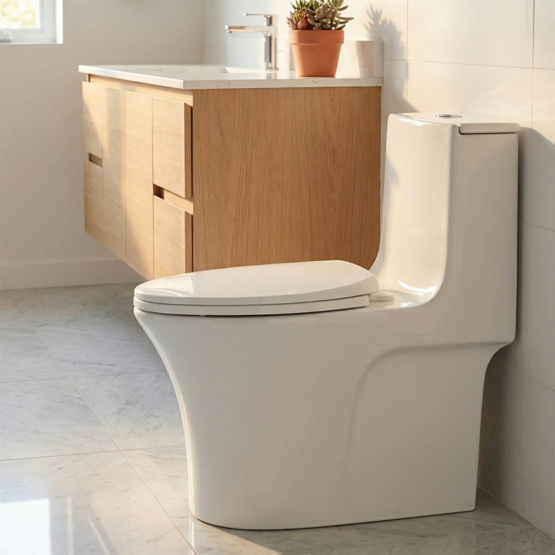 Modern Integrated Dual Flush One-Piece Toilet, 1.1/1.6 GPF, ADA Compliant Elongated Raised Seat, Hidden Trapway