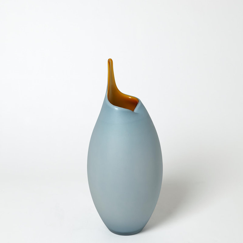 Frosted Vase w/Amber Casing, 18.25" H x 7.25" W x 7.25" D, Blue