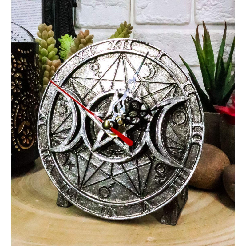 Horloge de table Jonesic Wiccan Triple Goddess Moon Cycle Witches Grimoire Symbols