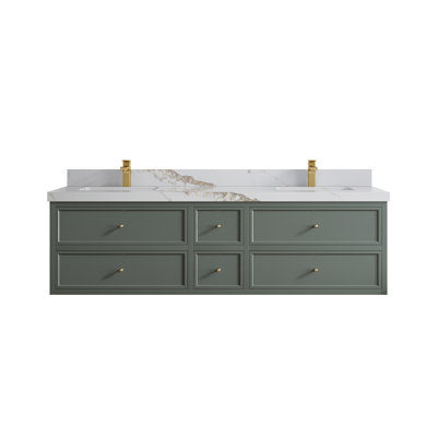 Roswell Floating 72 in. W x 22 in. D Double Sink Bathroom Vanity in Pewter Green with 2 in.