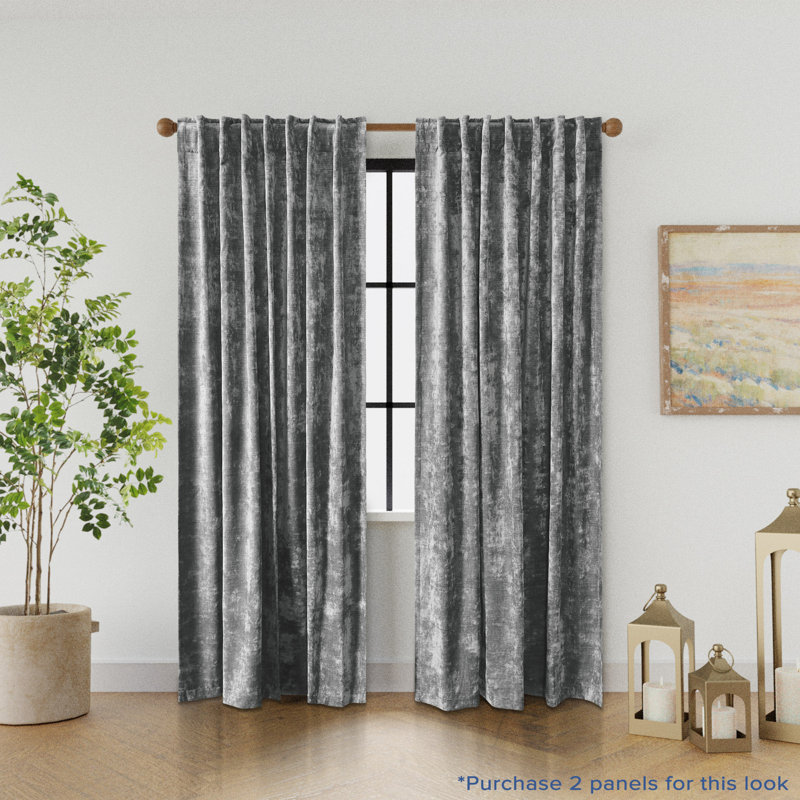 Eliava Textured Velvet Room Darkening Single Curtain Panel, Dark Grey, 52" W x 84" L